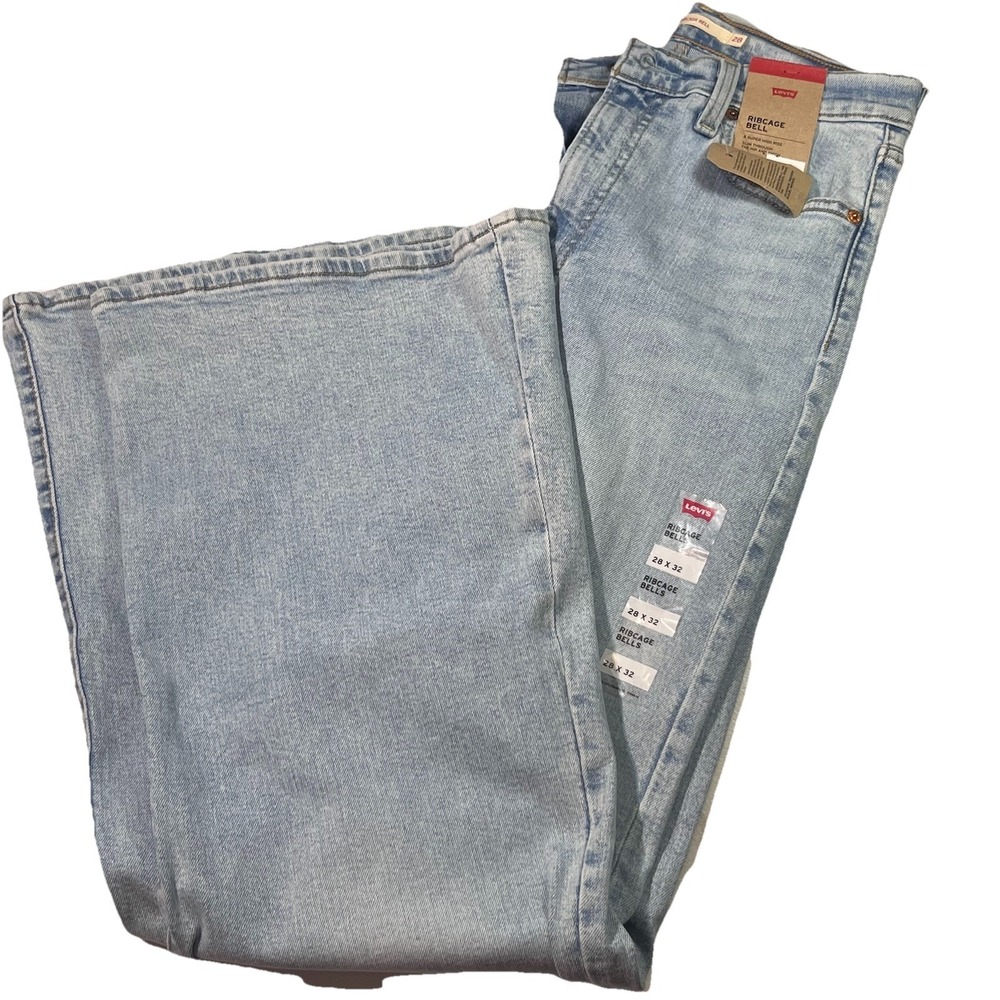 Levi's Ribcage‎ Bell Vintage Washed Out Wide Leg Denim Jeans Women's Size 28x30